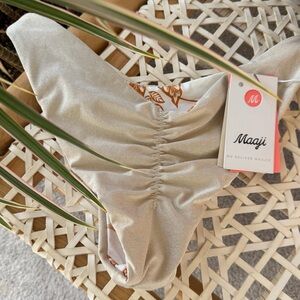 Maaji Gold and White Ruched Bikini Bottom